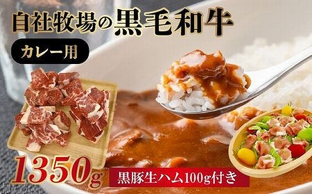 027-02 自社牧場の黒毛和牛カレー用1350g 黒豚生ハム100g付き