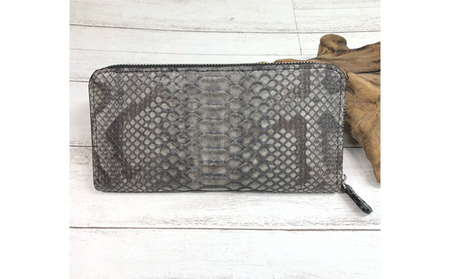財布 墨染パイソン×墨染牛革のフルラウンドファスナー財布 長財布 ヘビ 革小物 蛇 モラレスパイソン 革製品 日用品 雑貨 