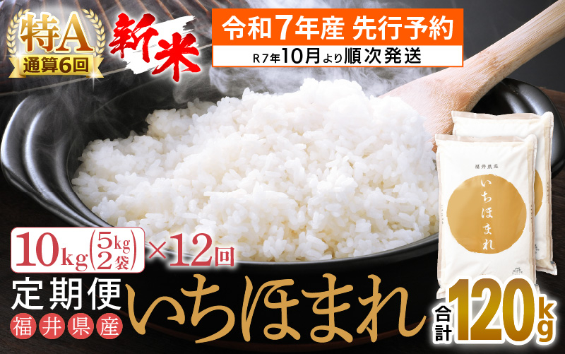 
            【新米・先行予約】令和7年産 お米 定期便 12回 いちほまれ 10kg × 12回（計120kg）特A通算6回！福井県産【米 コメ kome 12ヶ月連続 計120キロ 精米 白米】【令和7年10月より順次発送予定】 [e27-o006]
          