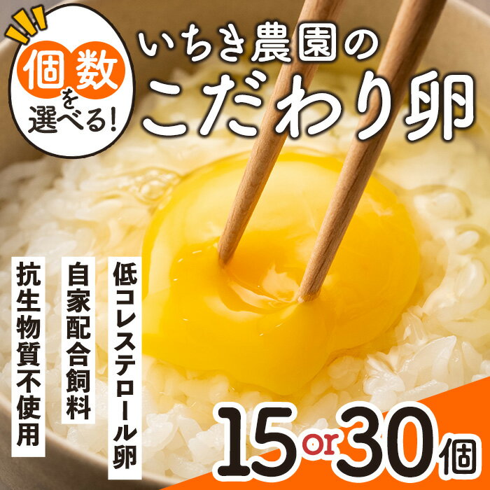 【ふるさと納税】＜個数を選べる＞いちき農園のこだわり卵(計15個 or 30個) 平飼い 鶏 たまご 低コレステロール 抗生物質不使用 卵かけご飯 TKG【いちき農園】【Z5-01・A0-07】