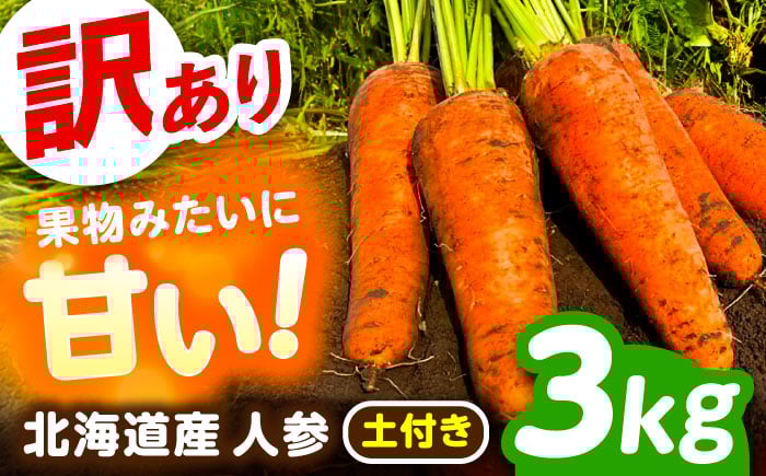 
                  北海道 訳ありにんじん 3kg（土付き）《足寄町》【餌取農場】 北海道産 甘い 訳あり 規格外 傷 キズ 人参 野菜 根菜 ニンジン 3kg 道産 キャロット 糖度高め サラダ ジュース 生鮮野菜　北海道産 あしょろ 足寄 [BEBA004]
                
