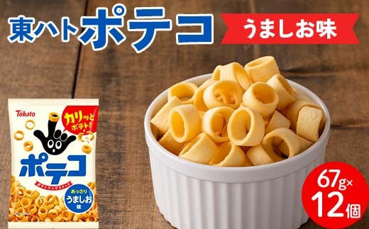 【指にはめて楽しく食べられる】東ハト ポテコ うましお味 67g×12個 スナック菓子 じゃがいも レギュラーサイズ 子供  こども おやつ お菓子  FAA-206
