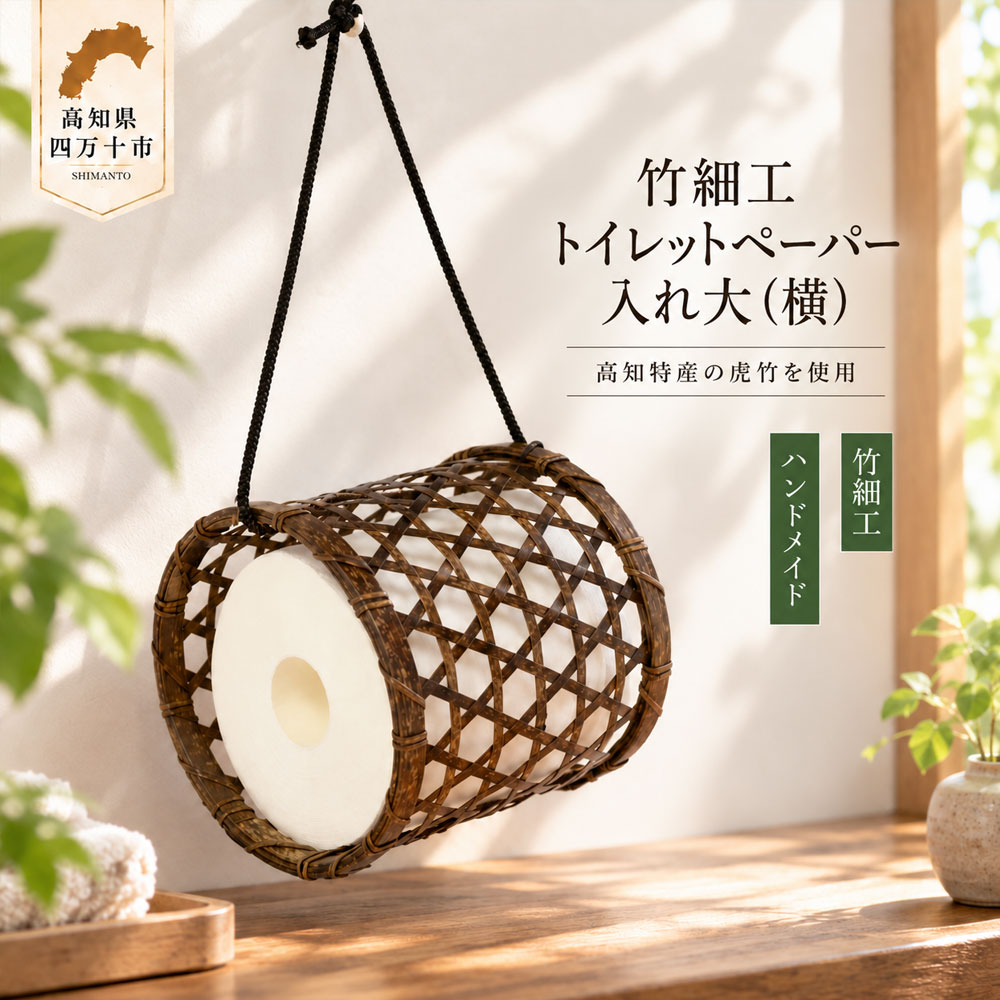 【ふるさと納税】【 ハンドメイド 】 竹細工 トイレットペーパー 入れ大（横） 虎竹 丈夫 防カビ 若鮎クラフト 工芸品 工芸 日用品 雑貨 インテリア バンブー 職人 手作り 上品 高級感 おしゃれ 国産 土佐 高知県 高知 四万十市 四万十 しまんと お取り寄せ 送料無料 26-78