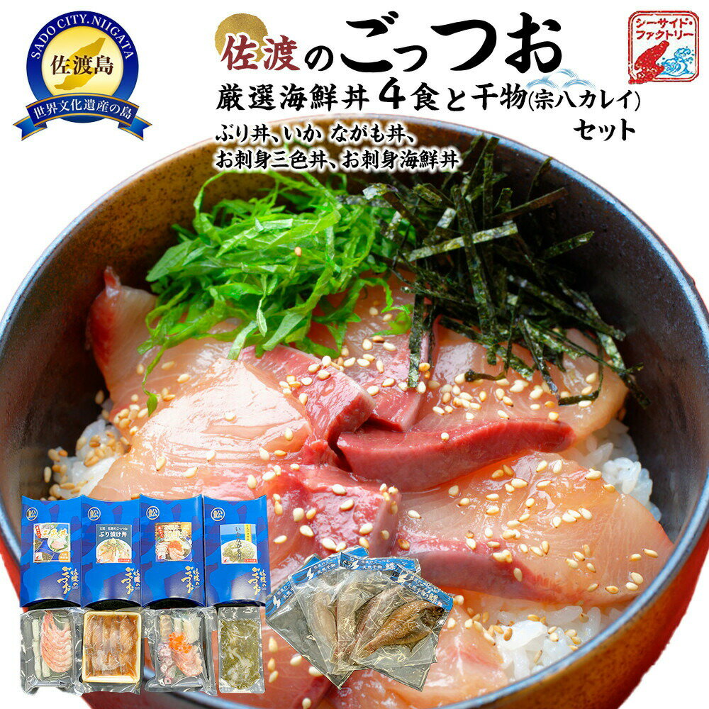 【ふるさと納税】海鮮丼 4食 干物セット 天然ぶり丼100g いかながも丼75g 刺身三色丼 刺身海鮮丼 各100g 宗八カレイ干物150g×6枚 冷凍 朝食 おつまみ 晩酌 新潟県 佐渡市