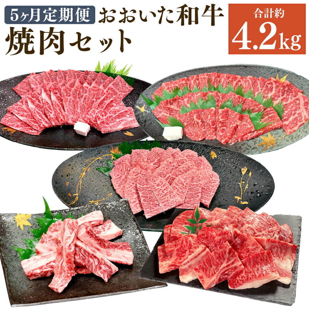 【ふるさと納税】【5ヶ月定期便】毎月届く 焼肉セット！ おおいた和牛 焼肉セット 合計4.2kg 牛肉 肉 お肉 和牛 国産牛 4等級以上 お楽しみ 食べ比べ ごちそう 大分県産 竹田市 送料無料