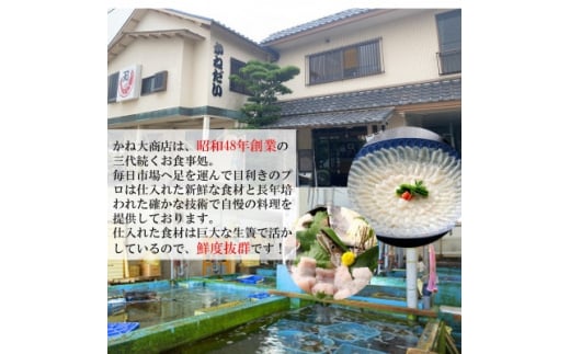 国産 とらふぐ お食事券 4名様 大満足 コース 冬季 限定 (10月～3月) かねだい てっぴ てっさ てっちり ふぐ 河豚 唐揚げ 白子 雑炊 海鮮 新鮮 魚介 海の幸 食事券 チケット 愛知県 