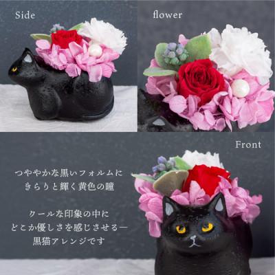 ふるさと納税 山梨県 プリザーブドフラワー くつろぎ猫 黒猫 枯れないお花、ネコ好きの方へのプレゼントにもおすすめ! |  | 01