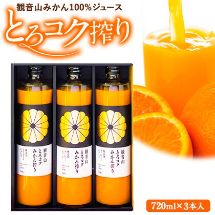 観音山みかんジュース「とろコク搾り」720ml×3本入 有限会社柑香園 《30日以内に出荷予定(土日祝除く)》和歌山県 紀の川市 フルーツ 果物 柑橘 添加物不使用 100%ストレートジュース---w