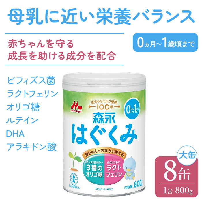 【ふるさと納税】森永はぐくみ大缶（800g）8缶入り ふるさと納税 粉ミルク 赤ちゃん 森永乳業 タンパク質 ラクトフェリン オリゴ糖 ベビー 赤ちゃん 人気 おすすめ 子供 こども 母乳 東京都 東大和市 送料無料 HAM002