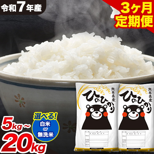 【3ヶ月定期便】選べる 白米 無洗米 ひのひかり 5kg 10kg 15kg 20kg 《お申込み翌月から出荷》熊本県産 単一原料米 南阿蘇村 ひのひかり 送料無料 熊本県 米 コメ こめ 国産