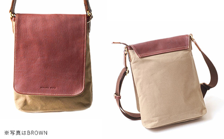 牛革かぶせ×帆布 ショルダーバッグM　キャメル　【12203-0374-4】