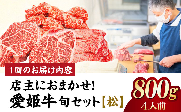 【全12回定期便】希少な国産ブランド牛！「愛姫牛」店主におまかせ旬セット【松】800g（4人前）牛肉 お肉 ステーキ 国産肉 焼肉 グルメ 送料無料 お取り寄せ 愛媛県大洲市/有限会社 木村屋精肉店 