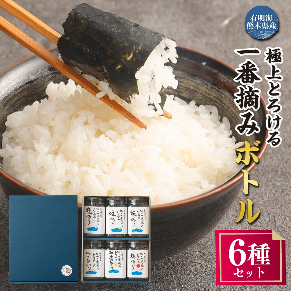 【ふるさと納税】有明海熊本産 極上とろける一番摘み 焼きのり ボトルシリーズ 6種セット 焼きのり・味のり・塩のり・柚子胡椒のり・梅のり・わさびのり 計6個（各1個） 計368枚 海苔 のり 有明のり 味付けのり 味つけのり おにぎり ご飯のお供