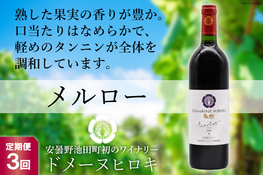 【3回定期便】【熟した果実の香り】メルロー 750ml×1本 / DOMAINE HIROKI ドメーヌ・ヒロキ / 長野県 池田町