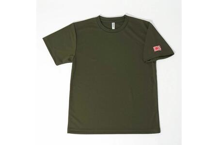 Tシャツ【左腕 軍艦旗】自衛隊グッズ ワンポイント 旭日旗　オリーブグリーン　Sサイズ ku091-081-s-r