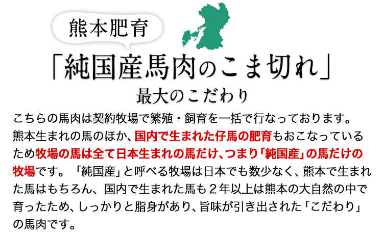 ★生食OK★馬肉のこま切れ400g《30日以内に出荷予定(土日祝除く)》 熊本県 氷川町 馬刺し 国産 送料無料 馬肉 タレ付き
