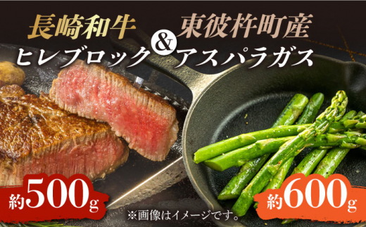 ＜先行予約＞【お肉屋さんとアスパラ農家のコラボ商品！】長崎和牛 ヒレブロック 約500g、東彼杵町産アスパラガス 600g /  ヒレブロック ヒレ ひれ フィレ 赤身 ヒレ肉 ローストビーフ 人気 