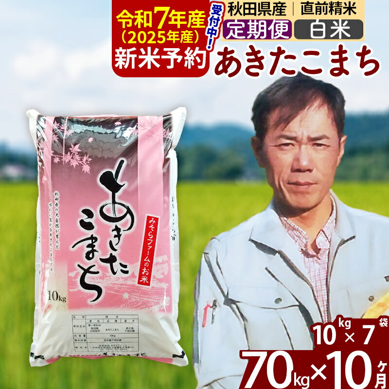 【ふるさと納税】※令和7年産 新米予約※《定期便10ヶ月》秋田県産 あきたこまち 70kg【白米】(10kg袋) 2025年産 お届け周期調整可能 隔月に調整OK お米 みそらファーム
