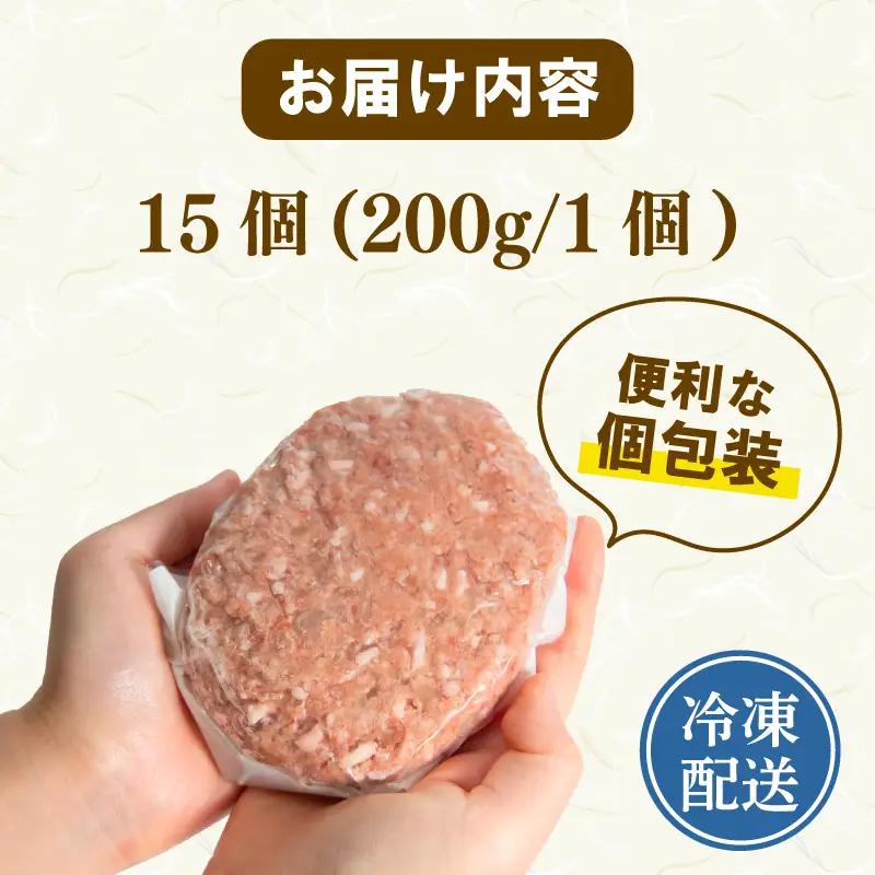 【ハンバーグ】 200g 15個 黒毛和牛入り 冷凍【ハンバーグ】