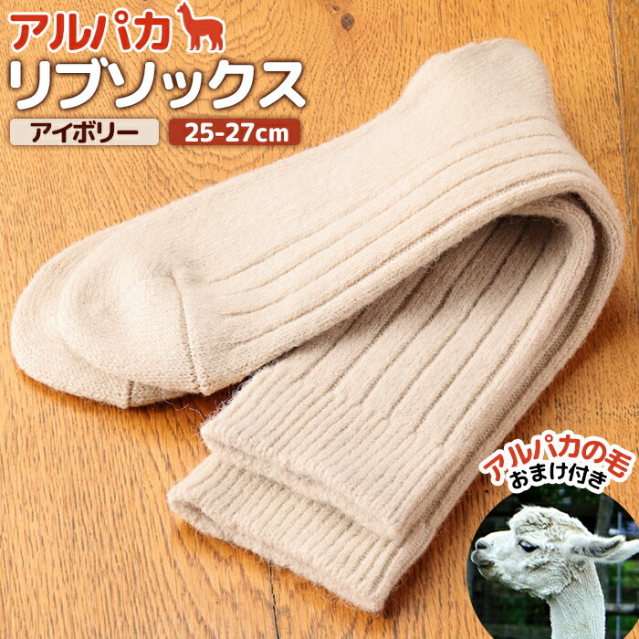 【ふるさと納税】アルパカリブソックスアイボリー　25-27cm【190079】