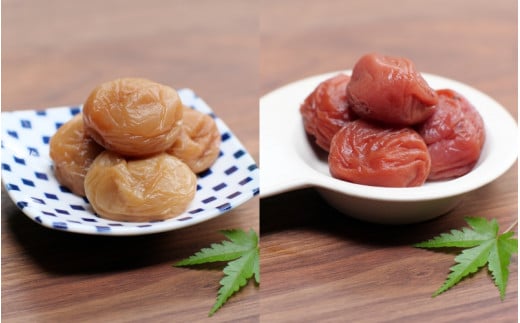 紀州南高梅「農家の梅」はちみつ梅（塩分約3％、レモンパウダー入り）・しそ漬（塩分約7％）のセット 各500g  / 紀州南高梅 南高梅 梅干し 梅干 梅 うめ 和歌山 田辺市 肉厚 お米 おにぎり 焼酎 梅酒 健康 しそ梅 産地直送 はちみつ レモン セット 食べ比べ【nkn009-3】