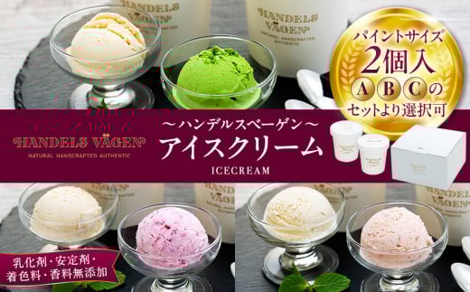 
            ハンデルスベーゲン無添加アイスクリーム/たっぷり入ったパイントサイズ2個入り（A・B・Cのセットより選択可） パーティー 家族 大容量 バニラ  抹茶 キャラメル 苺 北海道牛乳
          