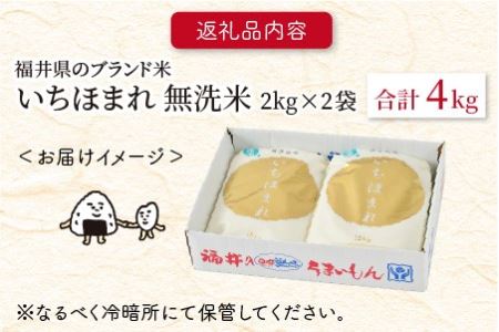 【令和7年産】 福井県のブランド米 いちほまれ 無洗米 4kg（2kg × 2袋） 無洗米 人気 品種 ブランド米 特A  [A-6174] 