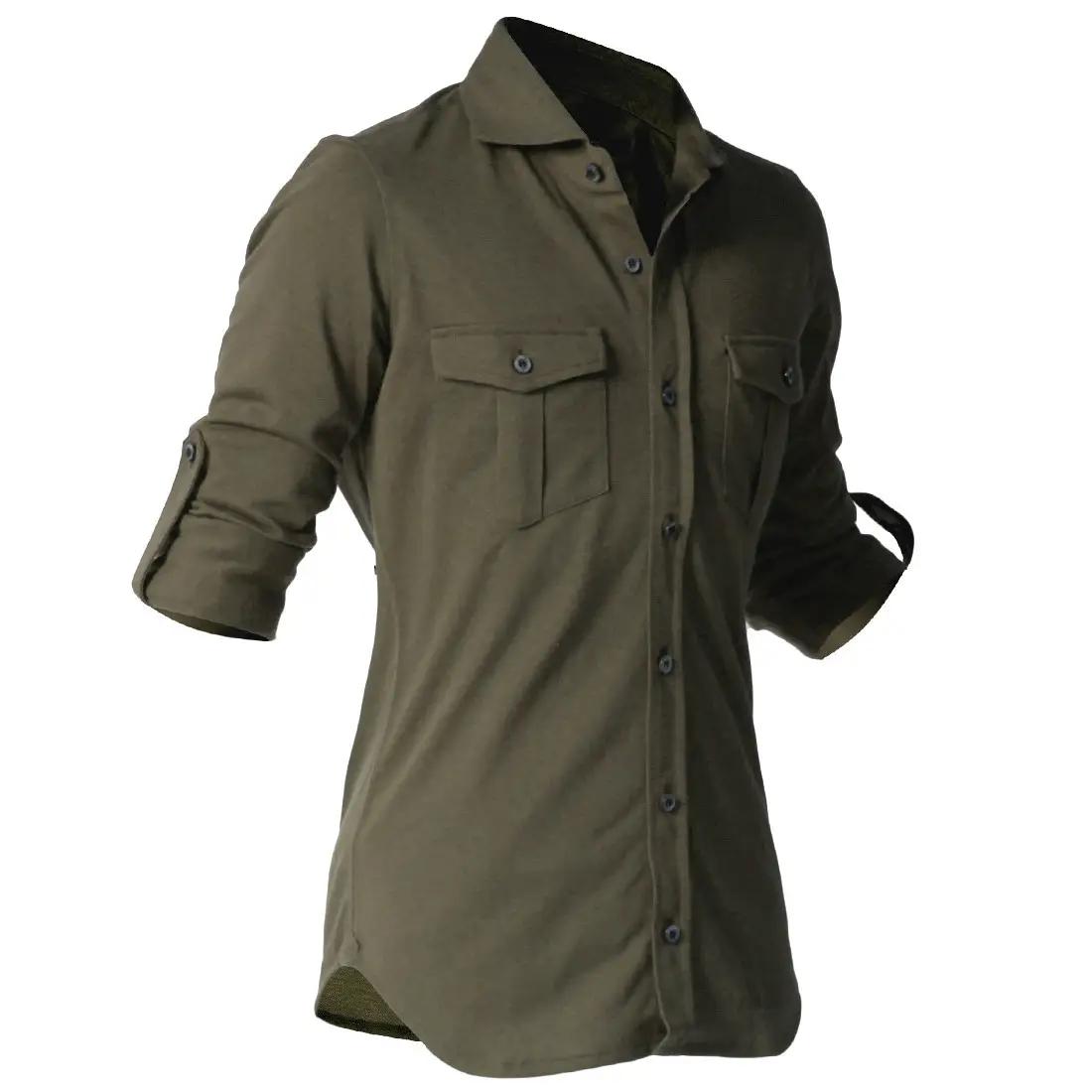 DJS-001 decollouomo メンズパイロットシャツ長袖（生地／コンコルド）オリーブ／XLサイズ