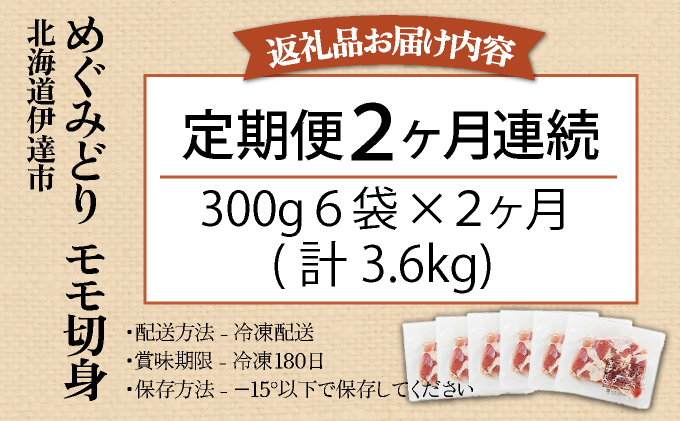 北海道産 定期便 2ヵ月 連続 2回 めぐみどり むね 切身 300g 6袋×2ヶ月 計3.6kg 鶏むね 鶏ムネ むね ムネ 鶏肉 チキン 銘柄鶏 肉 冷凍 小分け 便利 時短 唐揚 焼鳥 鍋 ソテ