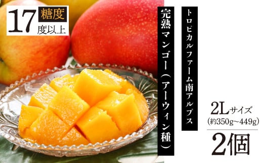 ＜2026年発送先行予約＞トロピカルファーム南アルプス 完熟マンゴー(アーウィン種) 糖度17度以上 2L(約350gから449g) ×2個入り ALPBH012