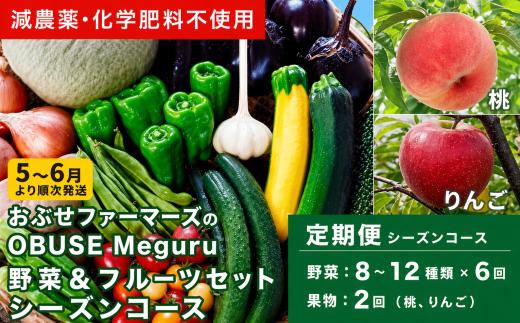 ［年8回定期便］ 農薬・化学肥料を使わずに栽培した野菜と減農薬栽培した果物 年8回定期便 OBUSE Meguru  野菜&フルーツセット シーズンコース［おぶせファーマーズ］おまかせ 野菜 やさい 詰め合わせ 8～12種類 果物 フルーツ 3種類 長野 信州 数量限定 産地直送 令和8年産 【2026年5～6月より順次発送予定】 [FY-4]