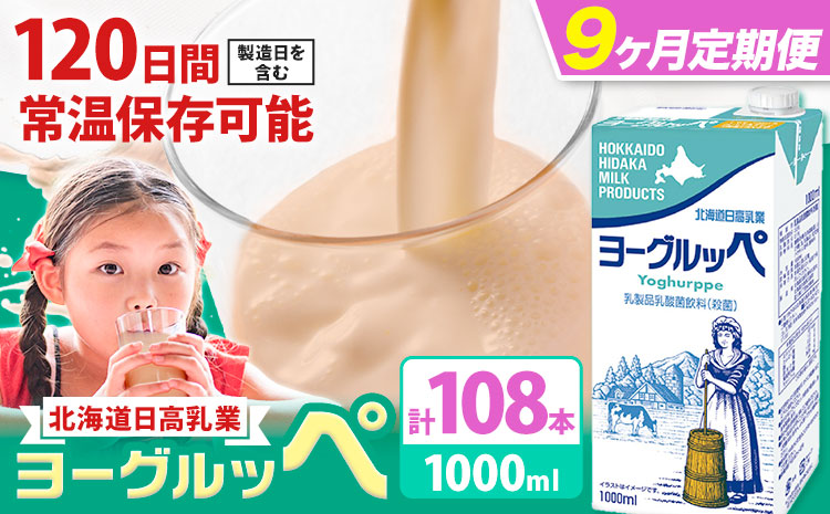 【9ヶ月定期便】ロングライフ 常温保存可能 ヨーグルッペ 1000ml × 12本 日高乳業《お申込み翌月から出荷》北海道 日高町 乳酸菌飲料 常温 備蓄 ストック 1L