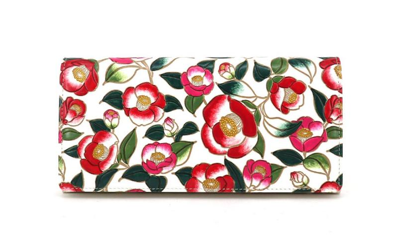 【文庫屋大関】束入れ 椿【皮革工芸品】 財布 お札 お札入れ 長財布 カード 小銭 牛革 手作り 日本製 墨田区 東京都