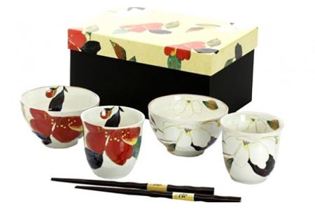 【美濃焼】「＆藍」and-ai 夫婦茶碗セット『花かいろう』柄 多治見市/エー・アイ  食器 セット 花柄 湯呑 茶碗 箸 夫婦 レトロ 器 美濃焼 夫婦 ペア 紅白 記念日 記念 特別 お祝い ギフ