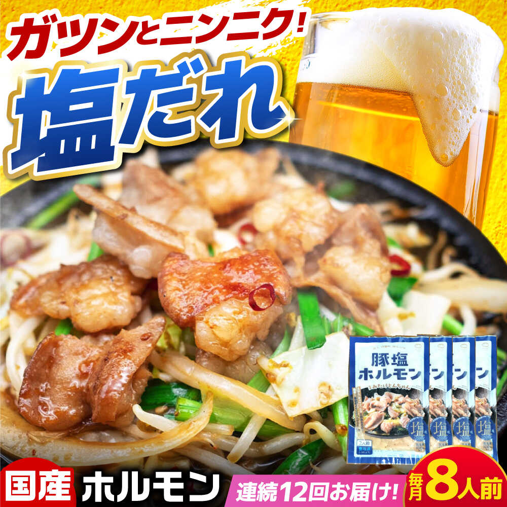 【ふるさと納税】【12回定期便】岐阜県産豚もつの鉄板焼き「元祖みたけとんちゃん」豚塩味（8人前） / モツ もつ 白もつ ホルモン / 御嵩町 / 藤よし[AVAA063]