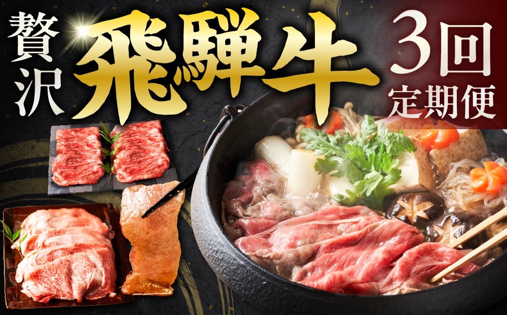 
            【定期便】贅沢 飛騨牛 3回定期便 ｜ すき焼き しゃぶしゃぶ 焼肉 ｜ 赤身 肩ロース 上カルビ ｜ 飛騨岐阜人 岐阜県 飛騨市 お肉 肉 定期 毎月 定期便 teikibin niku 国産 牛肉 3か月 飛騨牛 計1.3kg お楽しみ定期便 おすすめ 毎月定期便 3回定期便 赤身肉 赤身牛肉 
          