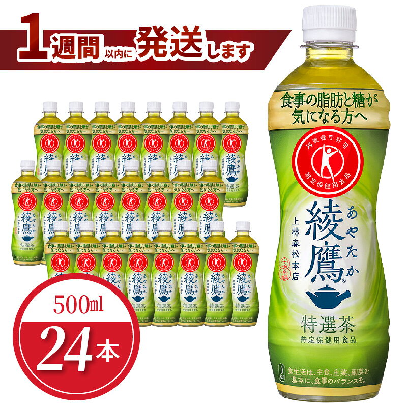 【ふるさと納税】トクホ 綾鷹 特選茶 500ml 24本 コカ・コーラ 1週間以内に発送 脂肪 糖 吸収 抑える 特定保健用食品 緑茶 お茶 ペットボトル 飲みやすい 本格的な味わい にごり W特保 お取り寄せ 滋賀県 守山市 送料無料