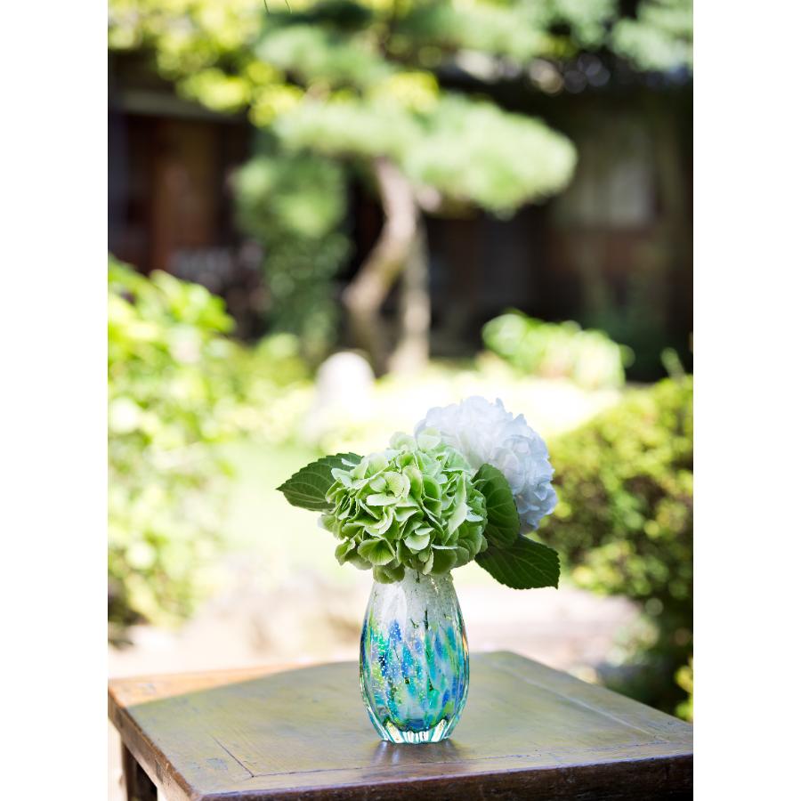 ＜津軽びいどろ＞龍飛岬 紫陽花 長丸花器