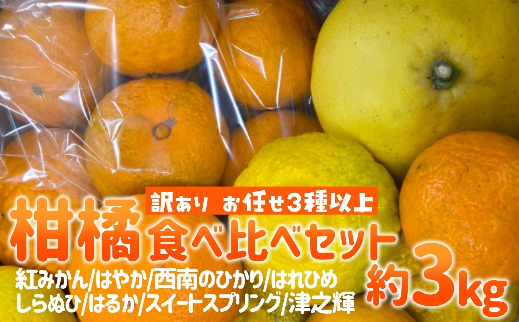 
                  【R8年12月下旬以降順次発送】栽培期間中無農薬  訳あり  みかん３種類以上（合計３kg）おまかせ食べ比べセット 先行受付品 お楽しみ 柑橘 ミカン 果物 果実 フルーツ おやつ デザート 健康 美味しい  ワケアリ ご自宅用 国産 詰め合わせ【R01592】
                