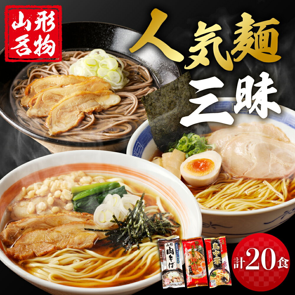 【ふるさと納税】 山形人気 麺三昧 鳥中華 肉そば そば屋の中華 (計20人前) 中華そば ラーメン 醤油味 乾麺 蕎麦 常温保存 みうら食品提供 山形県 東根市