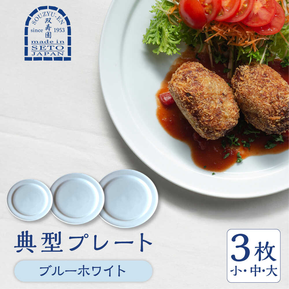 【ふるさと納税】【瀬戸焼】 典型プレート 3サイズセット　【カラー：ブルーホワイト】 食器 お皿 セット 瀬戸市 / 双寿園[BBBI009]