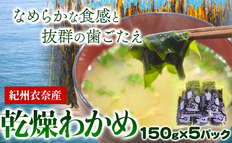 
            紀州衣奈産 乾燥わかめ 750g 150g×5パック 2025年産《30日以内に出荷予定(土日祝除く)》 和歌山県 日高町 ワカメ お味噌汁 サラダ 酢の物 スマイル
          