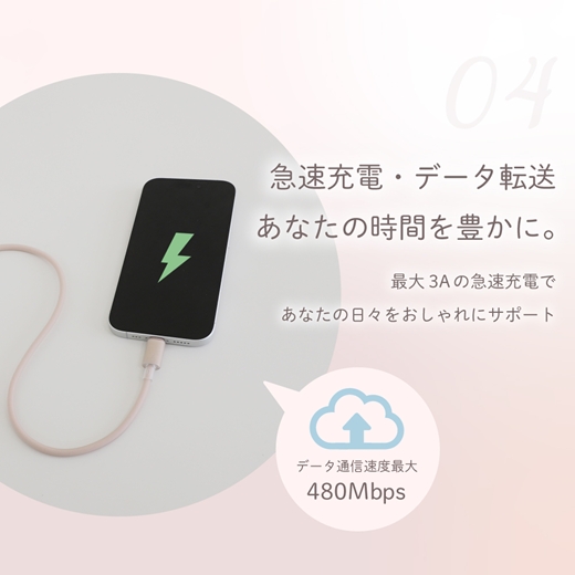 Owltech シースルー素材採用 耐屈曲5万回 急速充電3A／データ転送 USB Type-A to USB Type-C シリコンケーブル Mignonne（ミニョン） OWL-CBS1MINAC