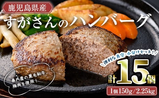 
            すがさんのハンバーグセット(計15個・1個150g) 冷凍 黒毛和牛 ハンバーグ【TRINITY】A785
          