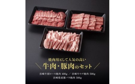 宮崎牛と宮崎県産豚 焼肉セット 1.4kg【肉 牛肉 国産 牛 豚 黒毛和牛 牛 豚 宮崎牛 牛 豚 肉質等級4等級以上の牛肉 牛 豚 豚肉】