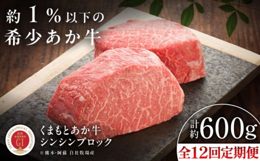 【全12回定期便】【GI認証】くまもとあか牛シンシンブロック 約300g×2枚 /  あかうし 菊陽町 熊本県 肉 にく niku ブランド 旨み くまもとあか牛 和牛 阿蘇 自然 自社牧場 直接 最高 上質 牛 牛肉 ぎゅうにく ぎゅう肉 冷凍 贅沢 ご褒美 九州 国産 GI 【有限会社 三協畜産】[BHAS077]