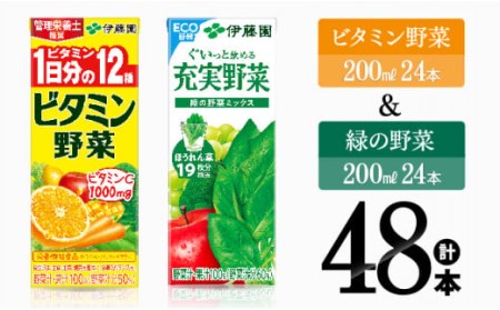 伊藤園　ビタミン野菜24本+緑の野菜24本（紙パック） 【 伊藤園 飲料類 野菜ジュース ビタミン野菜ジュース 緑の野菜 ジュース 野菜ジュース セット 詰め合わせ 飲みもの ジュース 】