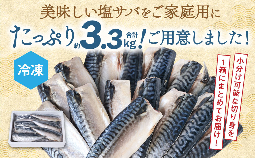 美味しい塩サバをご家庭用にたっぷり約3.3kgご用意しました！