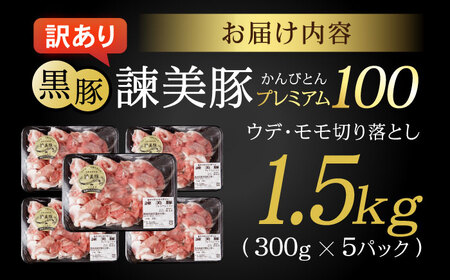 【訳あり】＜特Aのブランド米で育てた＞黒豚諫美豚プレミアム100 切り落とし(ウデ・モモ) 1.5kg(300g×5P) / 訳あり 訳あり商品 黒豚 豚肉 小分け 肉 豚 ウデ肉 ウデ モモ もも肉