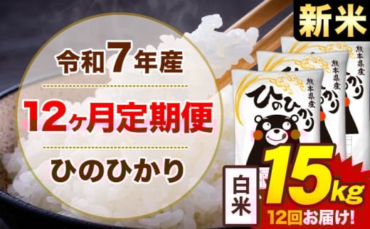 【12ヶ月定期便】新米 令和7年産 白米 15kg 米 ひのひかり《お申込み月の翌月から出荷開始》熊本県 菊池市 国産 熊本県産 白米 精米 無洗米 送料無料 ヒノヒカリ こめ お米